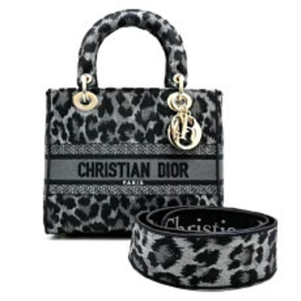 Christian Dior Lady Lite Handbag Canvas Animal